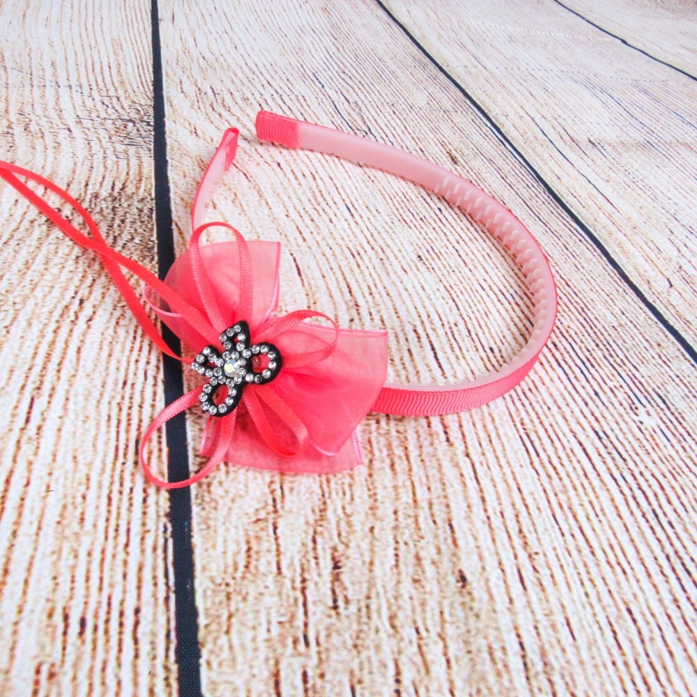 Ribbon bow girls headband Peach Pink